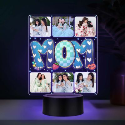 Personalized Mom Collage Photo Frame LED Lamp with Multicolored Light & USB Powered